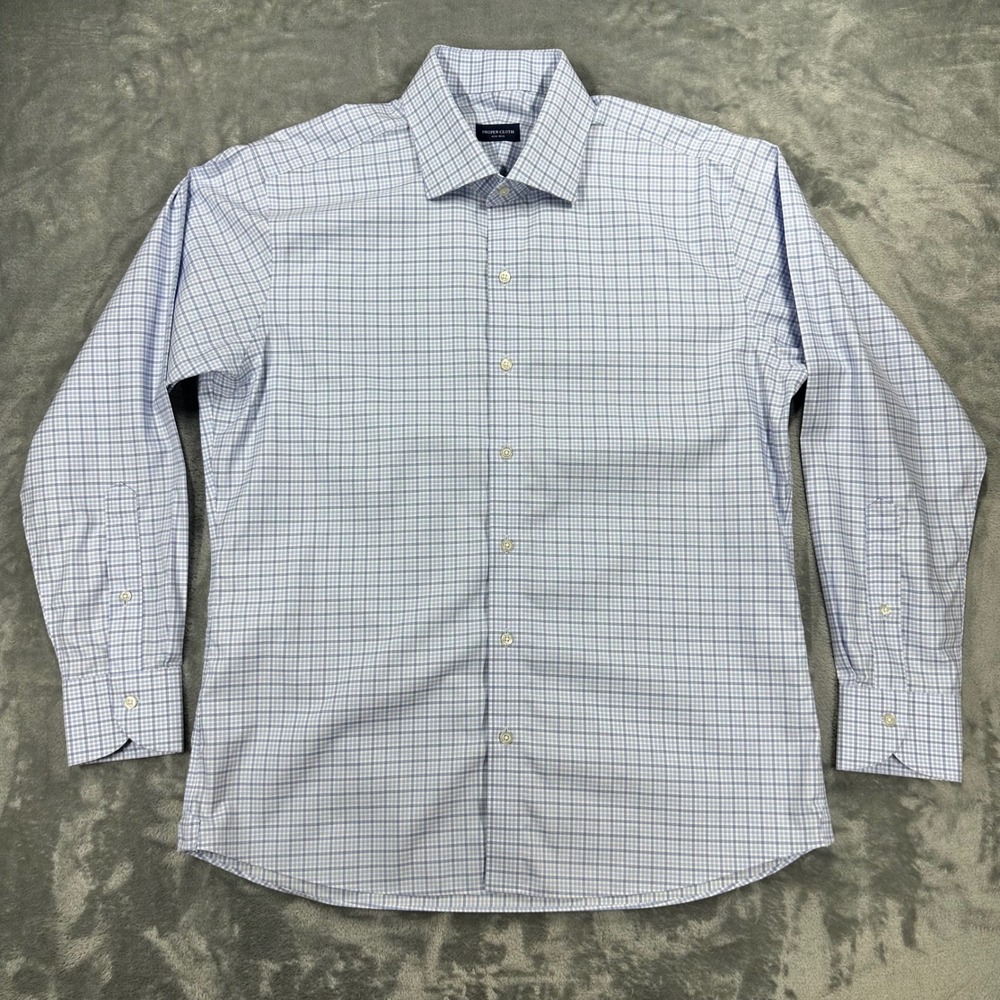 Proper Cloth Thomas Mason Non-Iron Dress Shirt Blue Multi Check 17-32.7